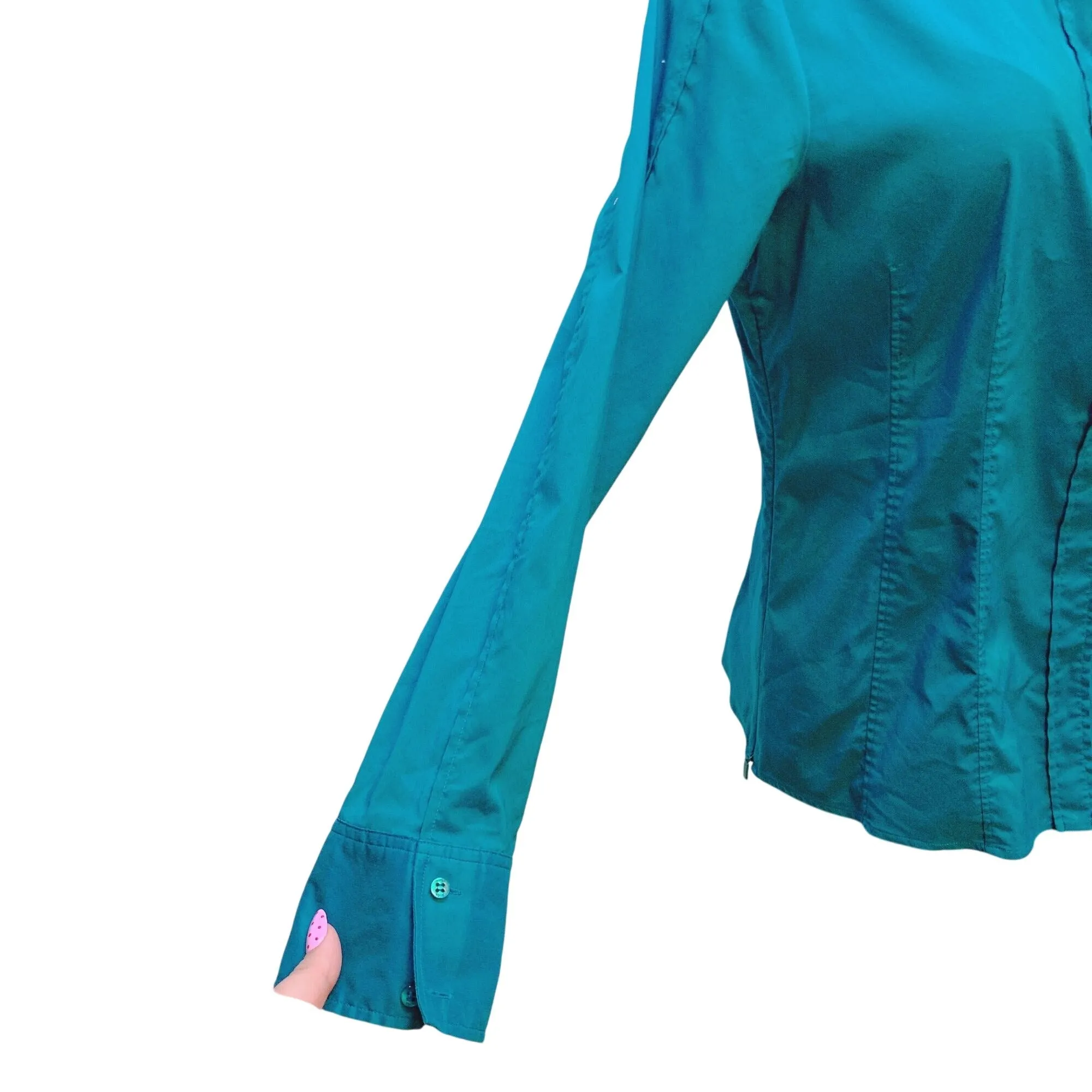 Hugo Boss Teal Button-Up Long Sleeve Blouse Large