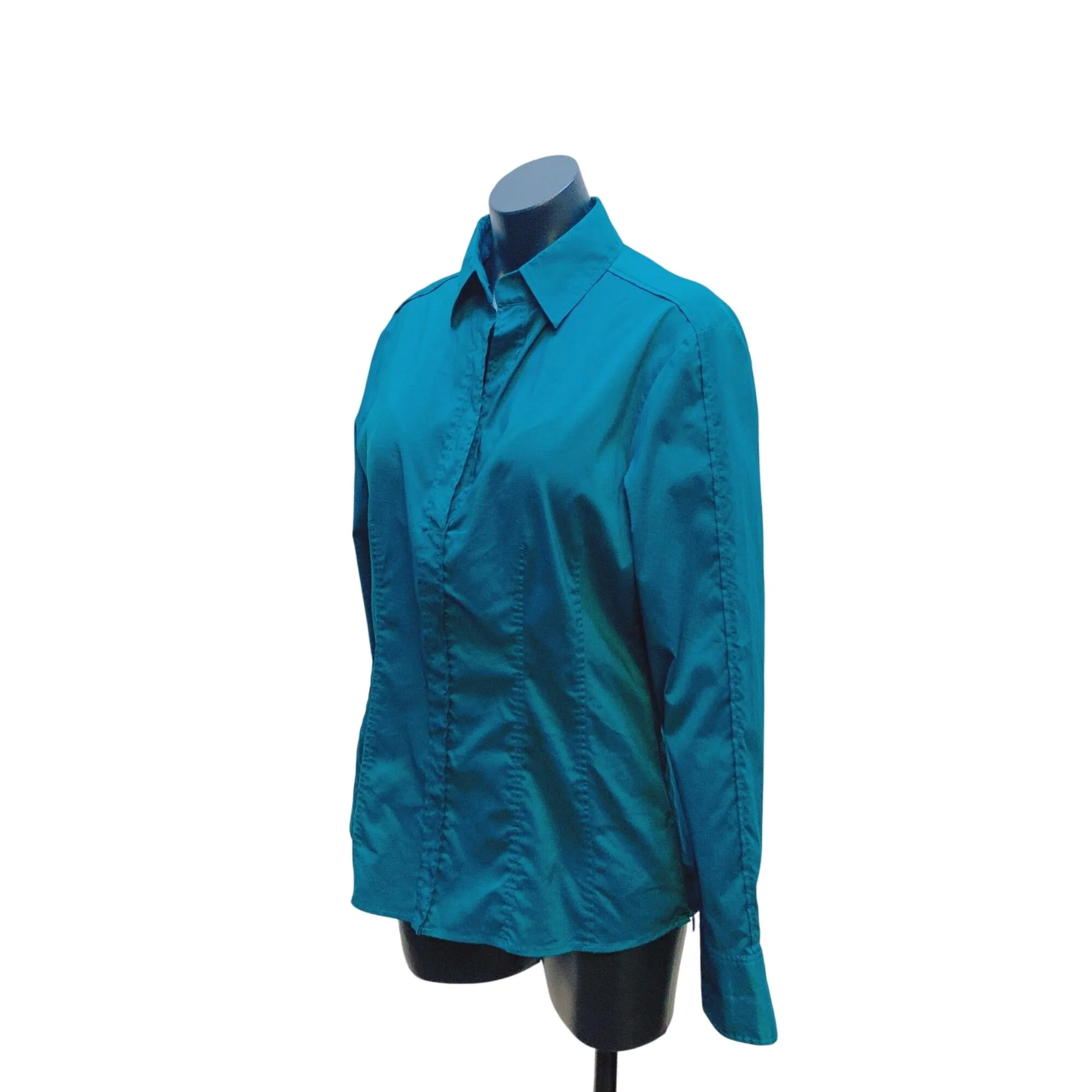 Hugo Boss Teal Button-Up Long Sleeve Blouse Large