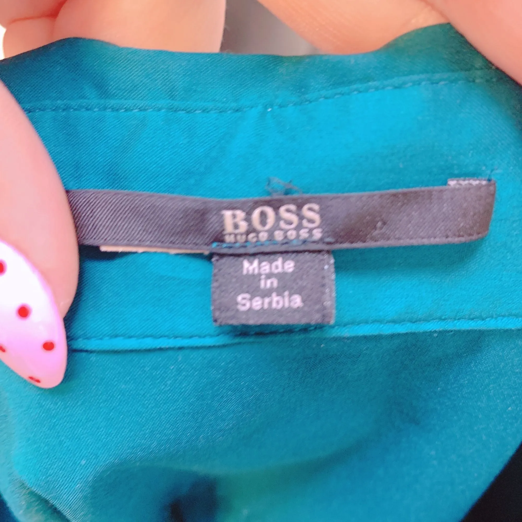 Hugo Boss Teal Button-Up Long Sleeve Blouse Large