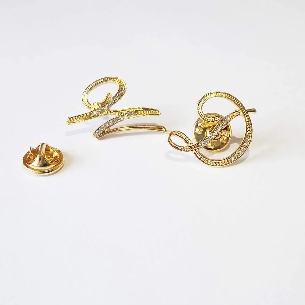 Initial Letter Brooch Pin Small Lapel Pin Tie Tack Name Personalized Gifts for Women Men Gold A-Z