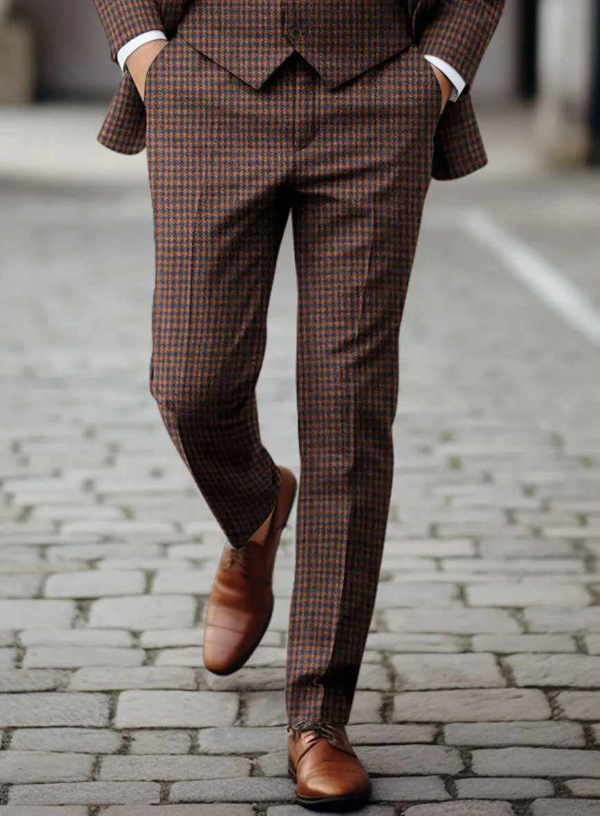 Italian Dark Brown Houndstooth Tweed Pants