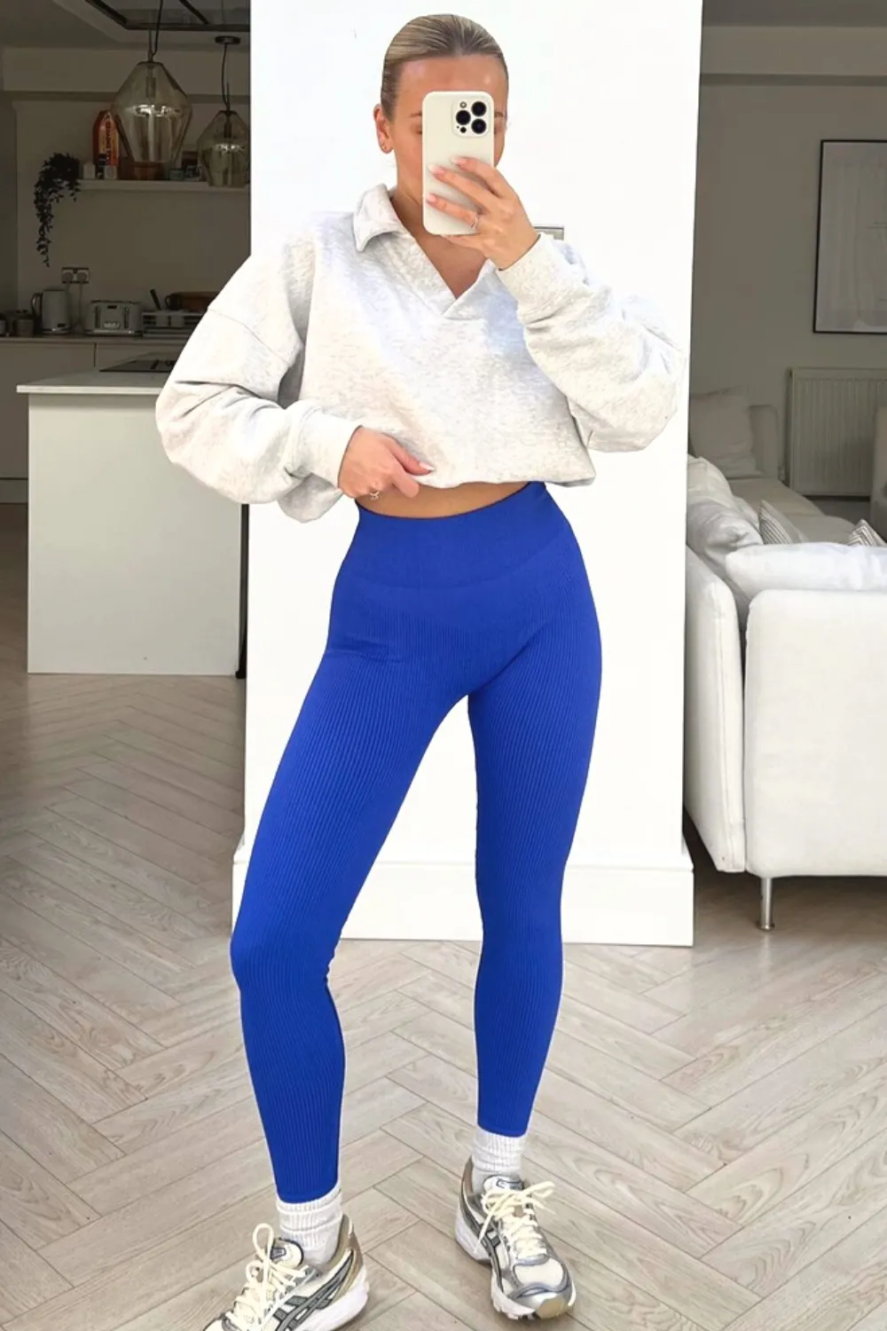 Katy royal blue ribbed high waist leggings