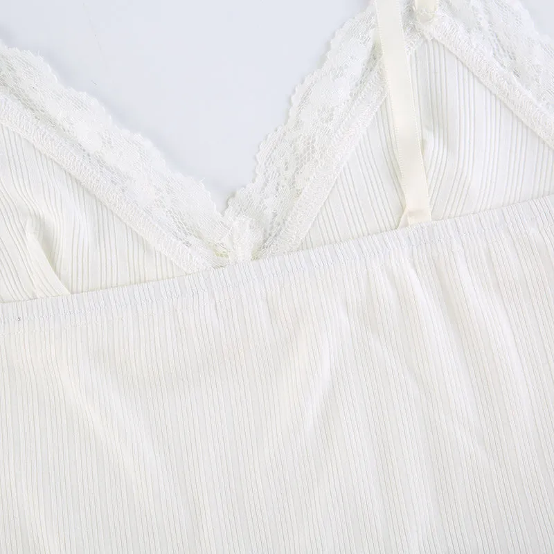 Lace Trim Cute Bow Crop Top