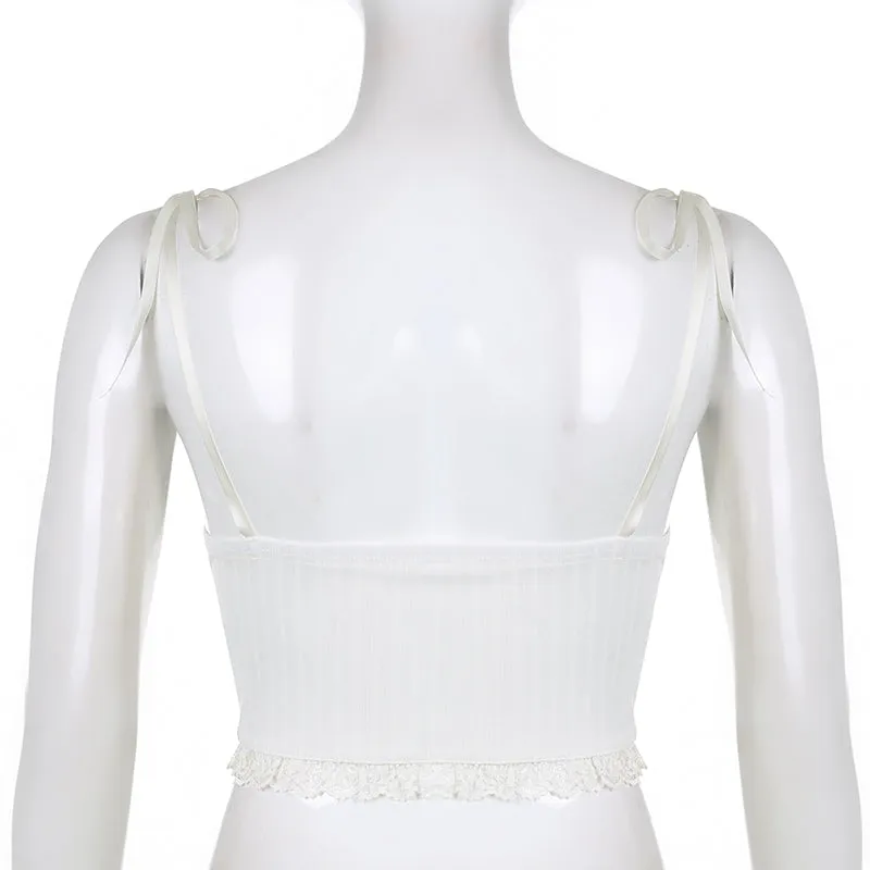 Lace Trim Cute Bow Crop Top