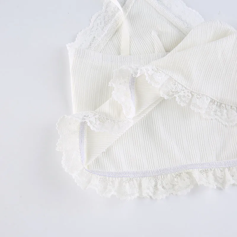 Lace Trim Cute Bow Crop Top