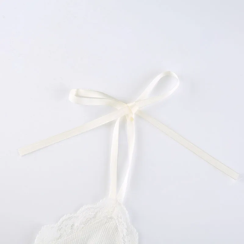 Lace Trim Cute Bow Crop Top