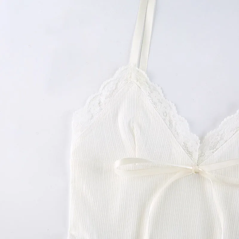 Lace Trim Cute Bow Crop Top