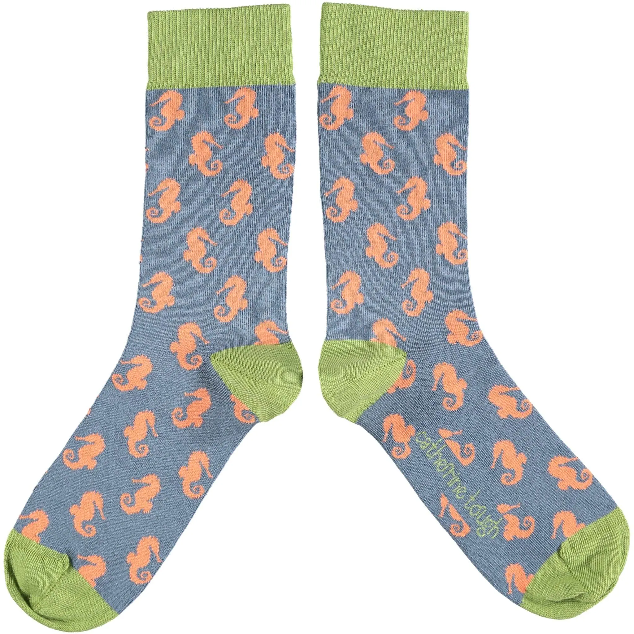Ladies Smoky Blue Seahorse Organic Cotton Ankle Socks
