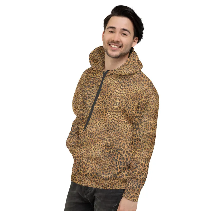 Leopard Print Men's Hoodie, Unisex Cotton Premium Designer Soft Sweatshirt-Made in EU