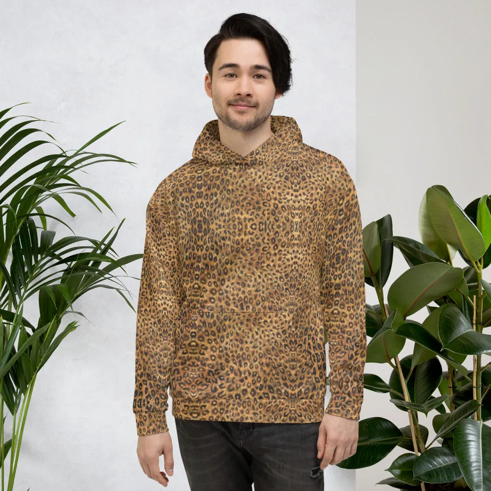 Leopard Print Men's Hoodie, Unisex Cotton Premium Designer Soft Sweatshirt-Made in EU