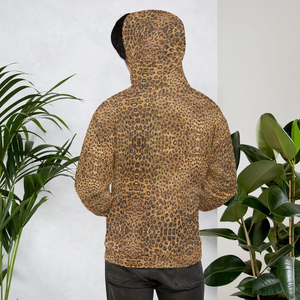 Leopard Print Men's Hoodie, Unisex Cotton Premium Designer Soft Sweatshirt-Made in EU