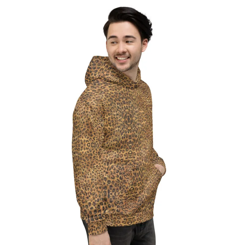 Leopard Print Men's Hoodie, Unisex Cotton Premium Designer Soft Sweatshirt-Made in EU