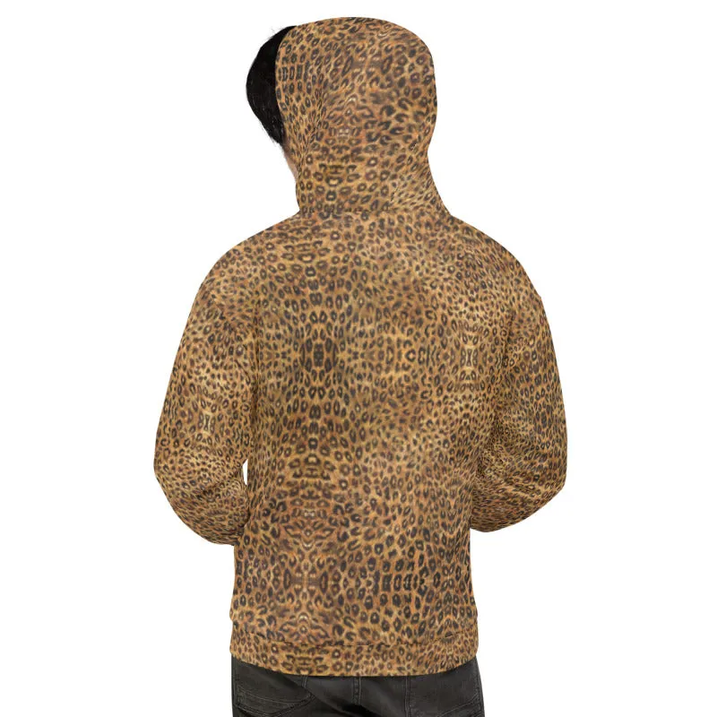 Leopard Print Men's Hoodie, Unisex Cotton Premium Designer Soft Sweatshirt-Made in EU