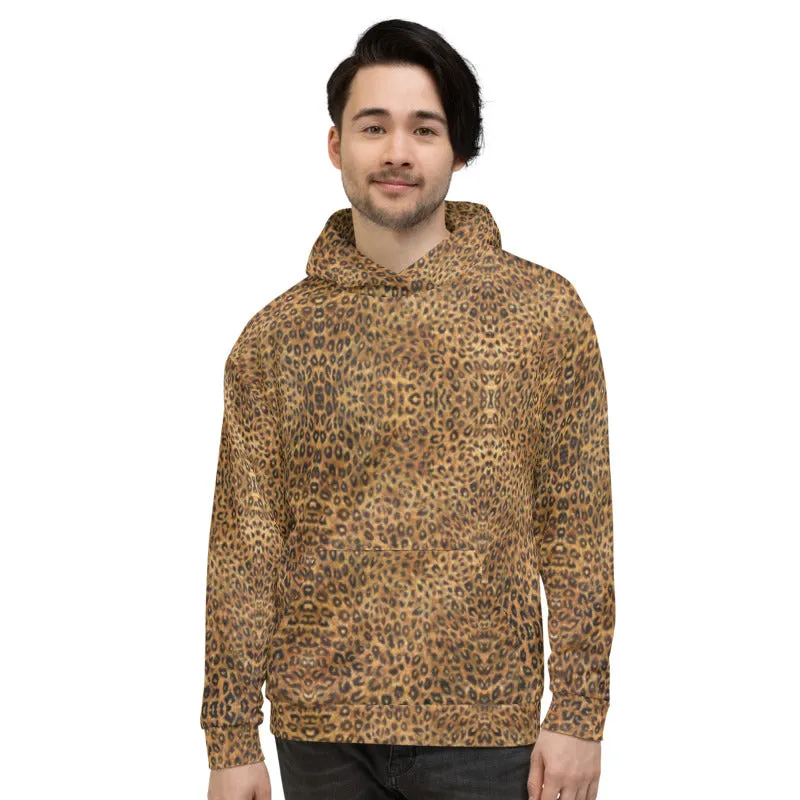 Leopard Print Men's Hoodie, Unisex Cotton Premium Designer Soft Sweatshirt-Made in EU
