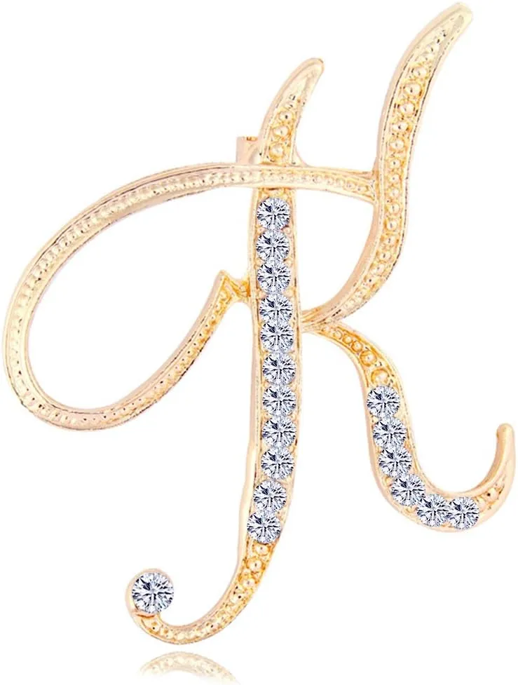 Letter Brooch Pins Initial Rhinestone Brooch for Women Crafts Gold A-Z