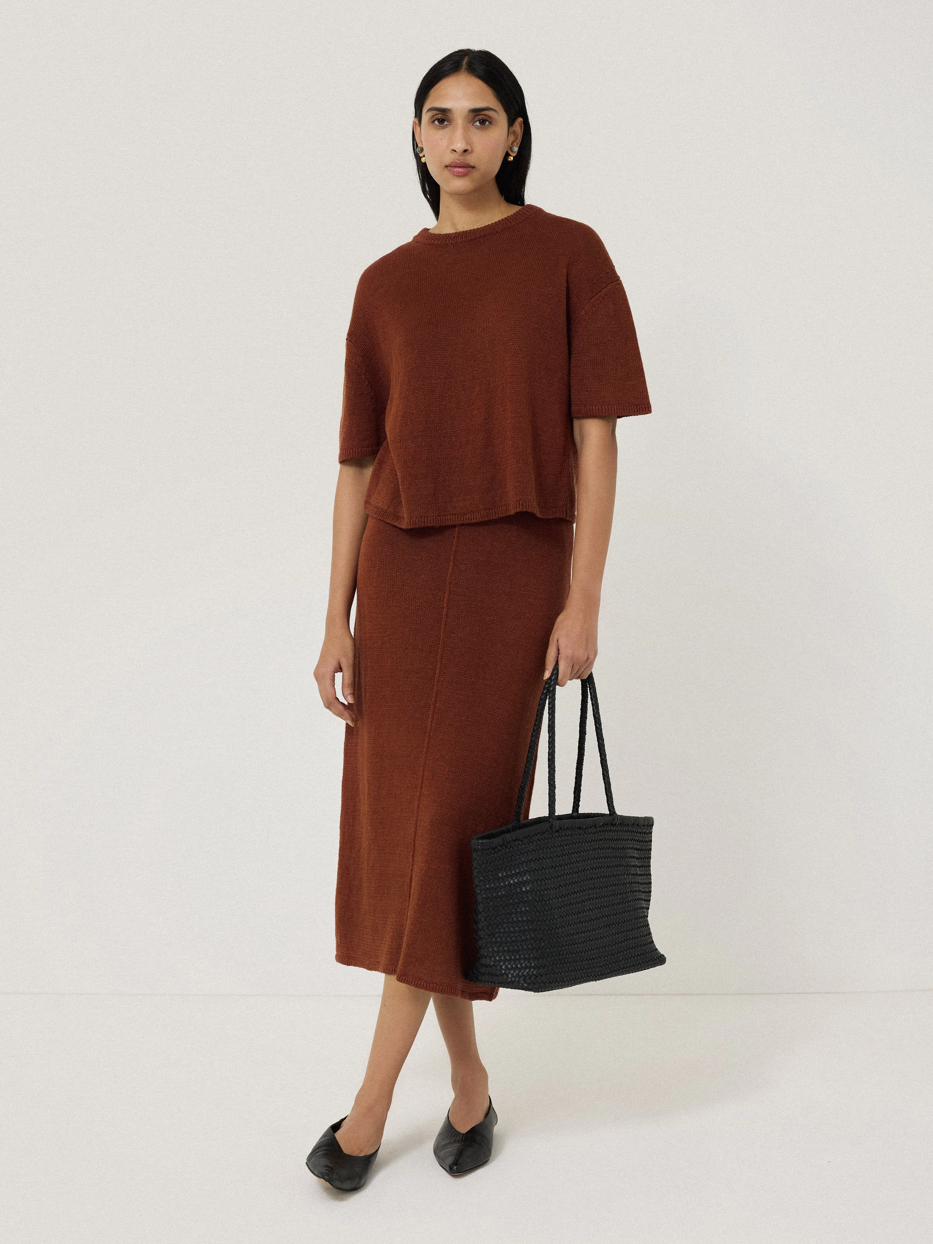 Linen Knitted Skirt | Brown