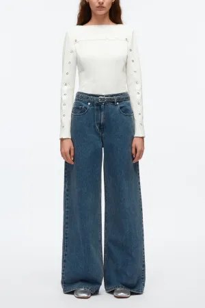 Long Sleeve Top With Ring-Stud Embellishment
