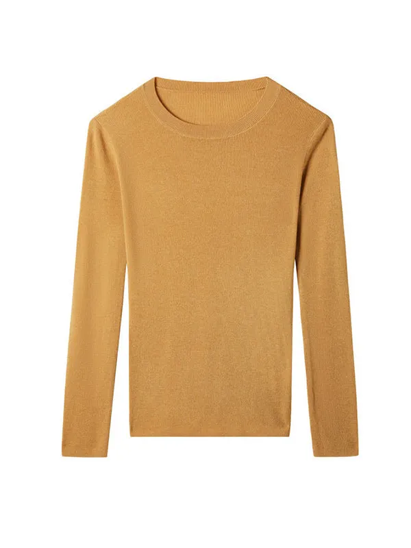 Long Sleeves Skinny Solid Color Round-Neck Knitwear Pullovers Sweater Tops