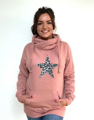 Luxury Cowl Neck Silver Leopard Star Hoodie - Sugar Poppy