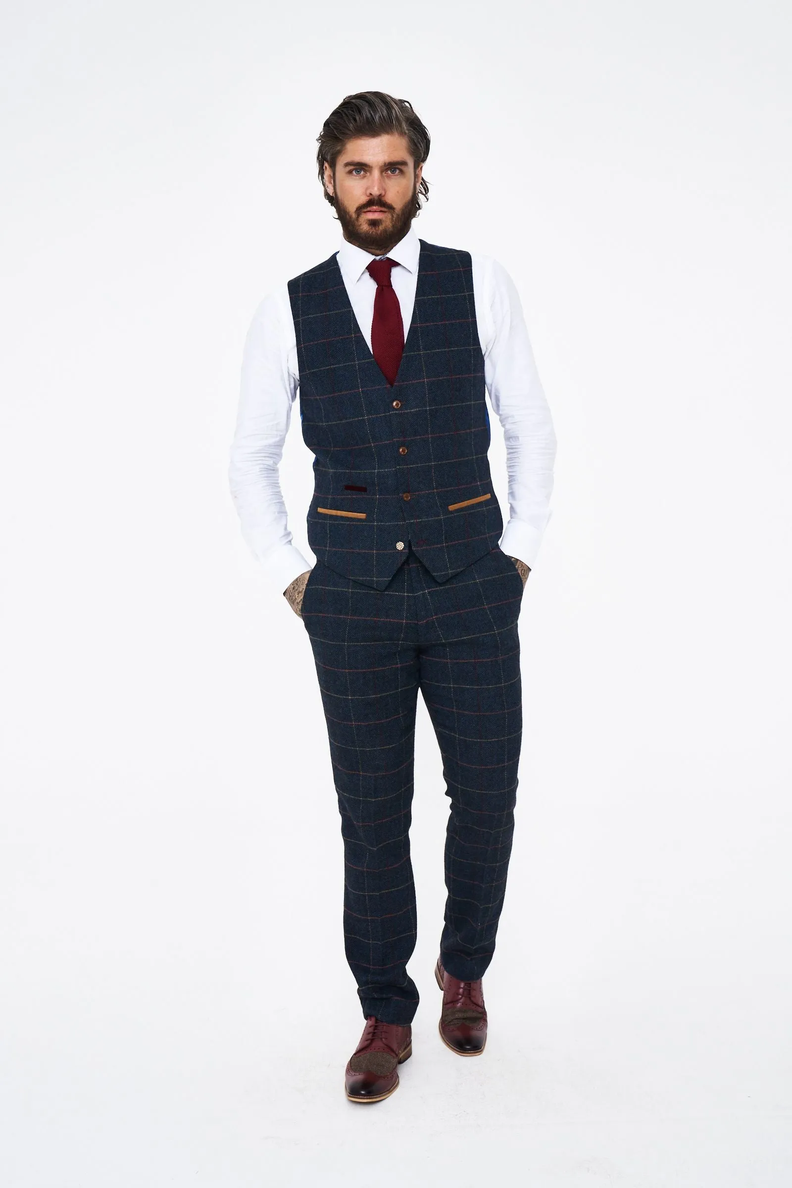 Marc Darcy Eton navy tweed waistcoat