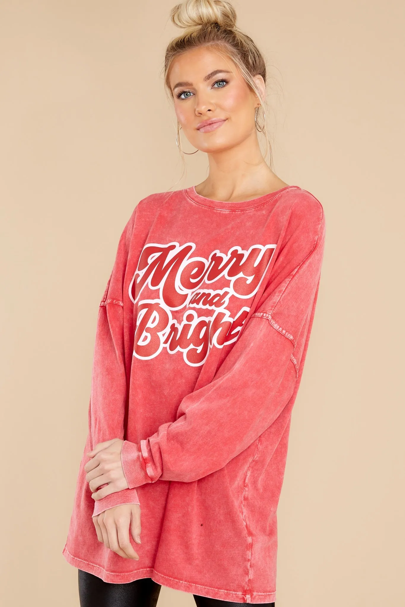 Merry And Bright Red Long Sleeve Top
