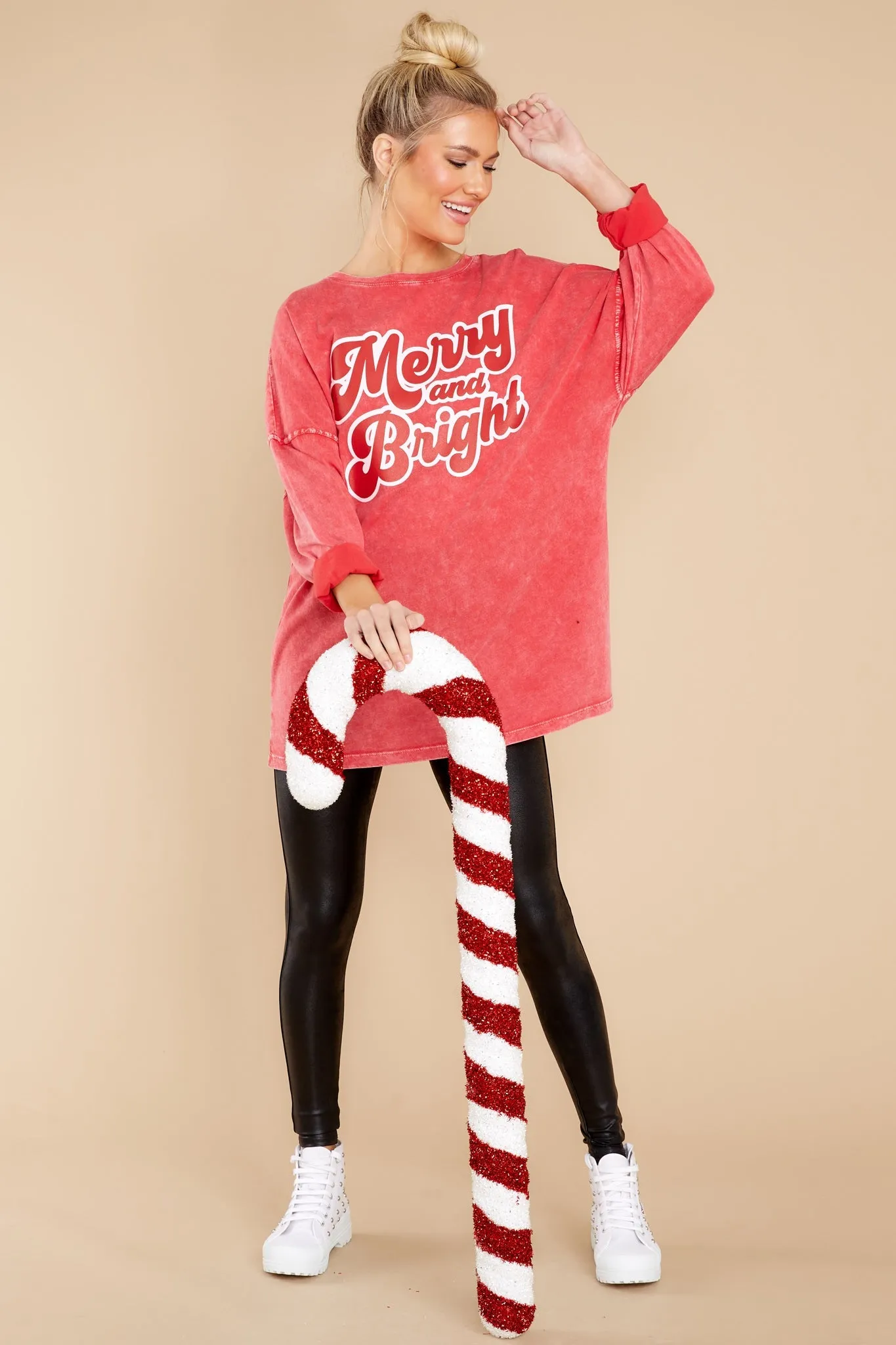 Merry And Bright Red Long Sleeve Top