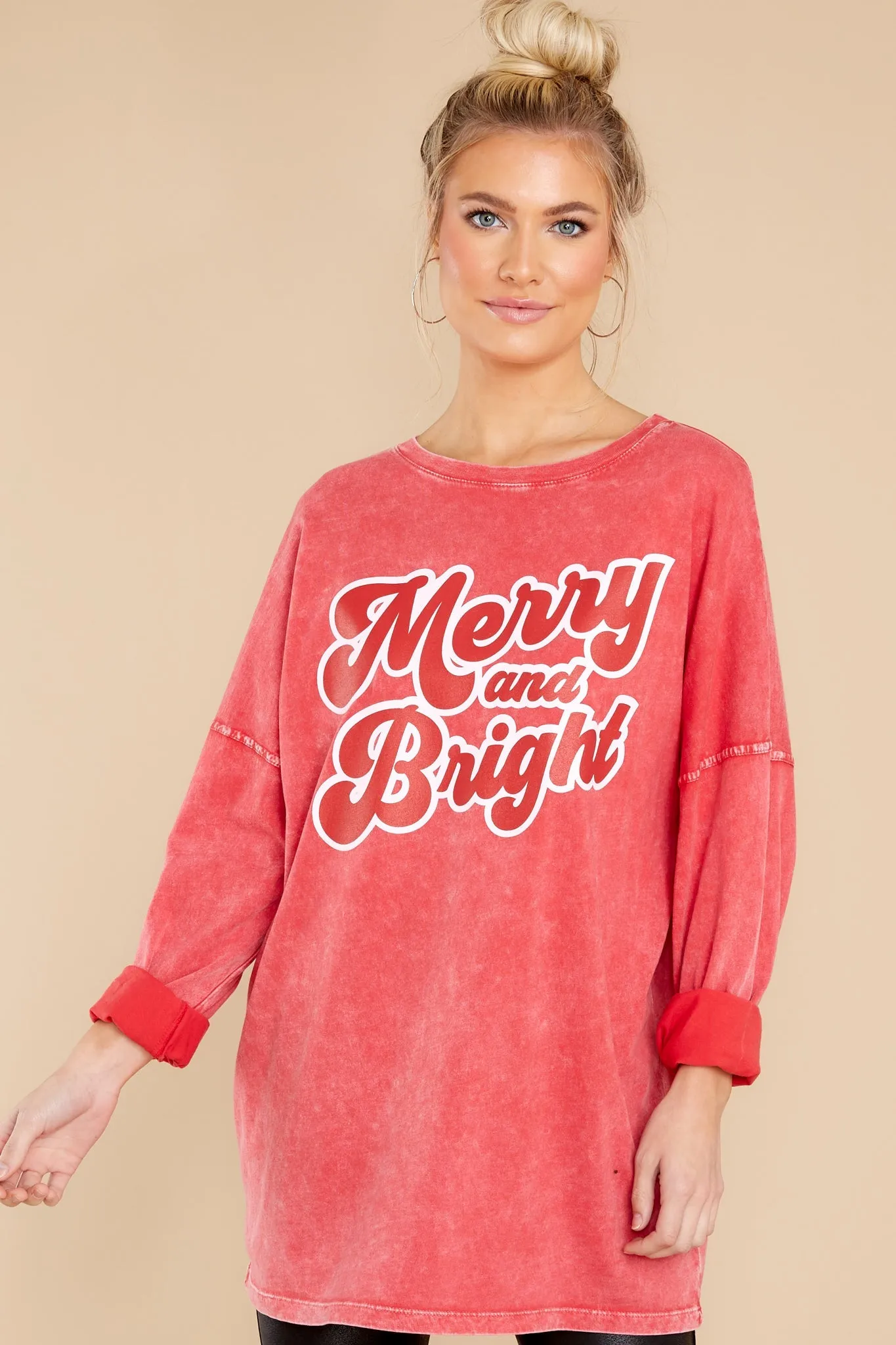 Merry And Bright Red Long Sleeve Top