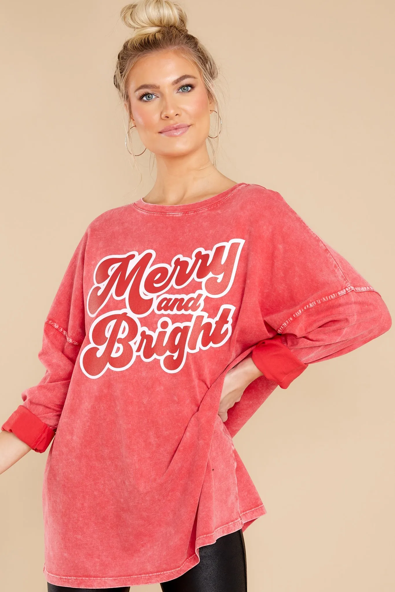 Merry And Bright Red Long Sleeve Top