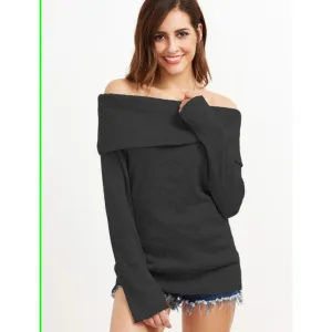 Off Shoulder Curled Loose Pullover Sweater