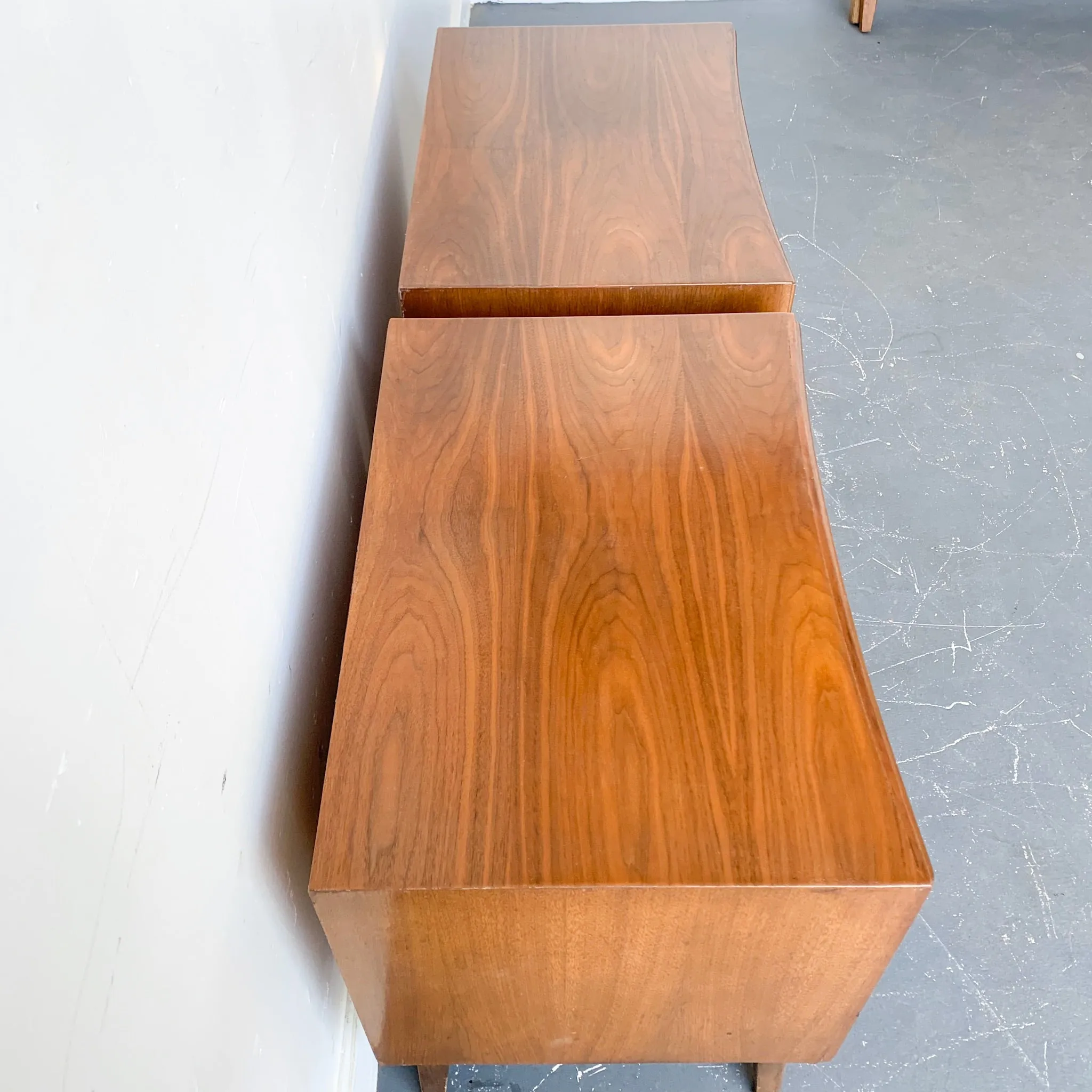 Pair of Mid Century Modern Sculpted Front Nightstands