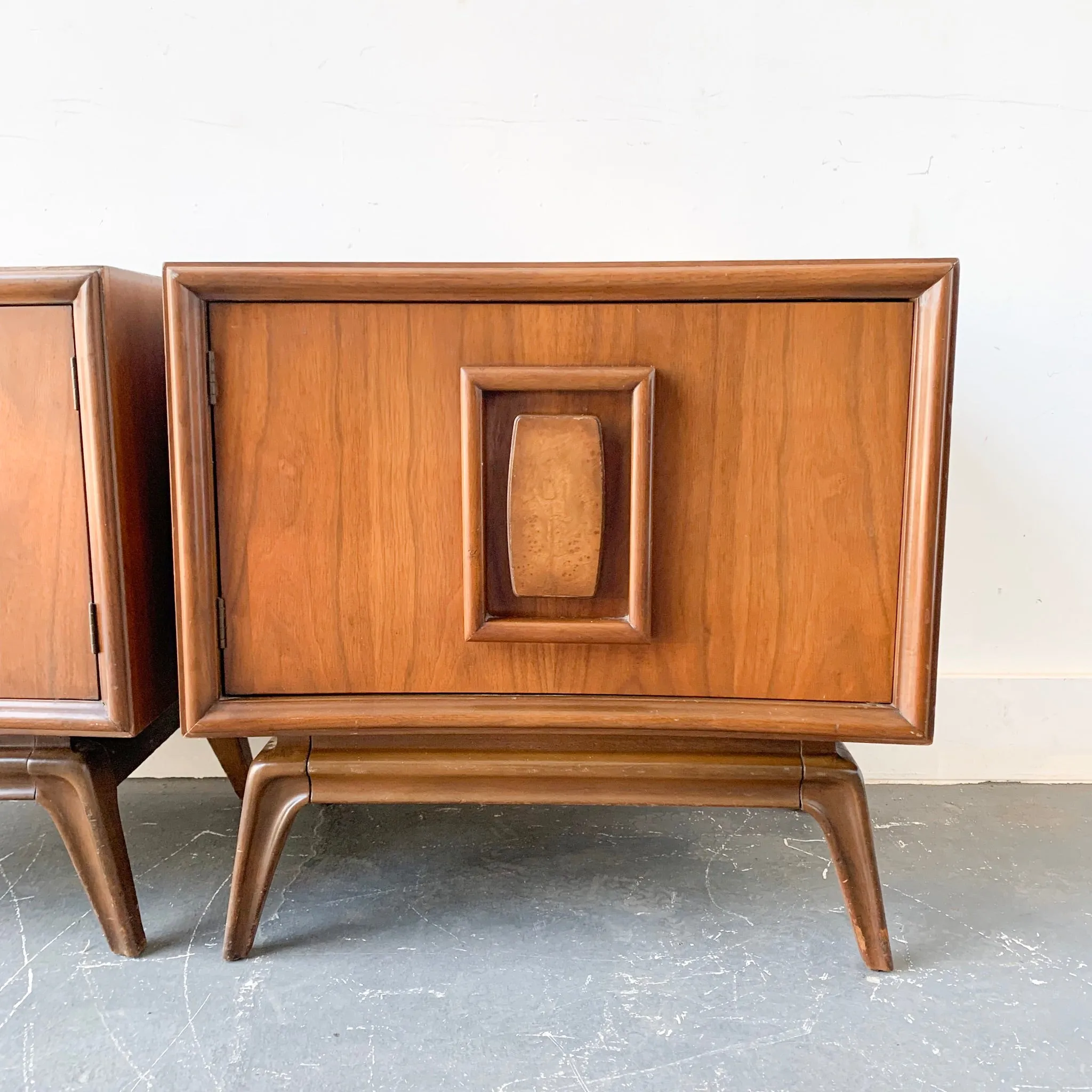 Pair of Mid Century Modern Sculpted Front Nightstands