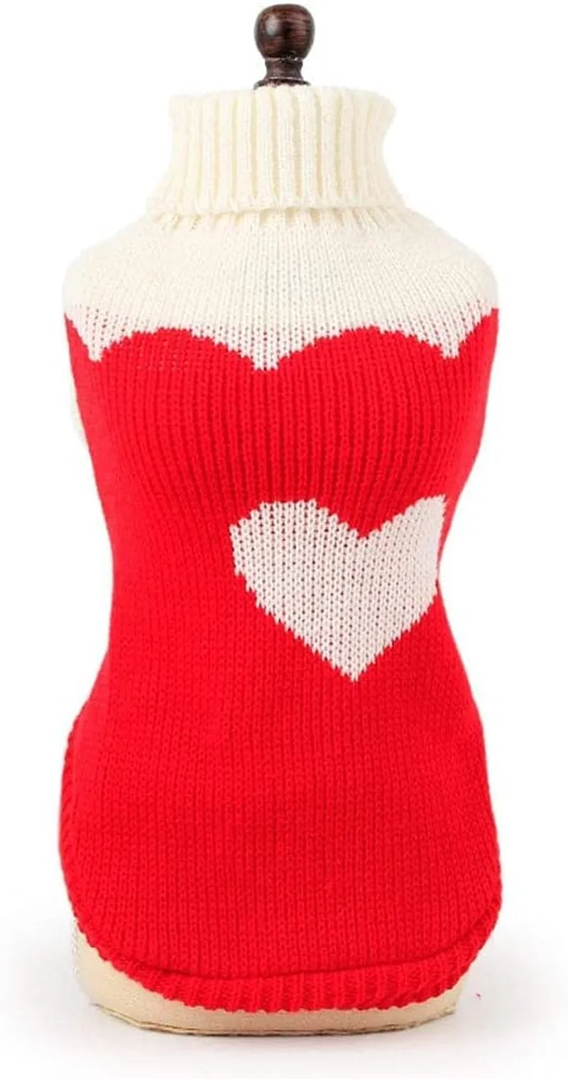 Pet Dog Sweaters Classic Knitwear Turtleneck Winter Warm Puppy Clothing Cute Strawberry and Heart Doggie Sweater (Red2, Medium)