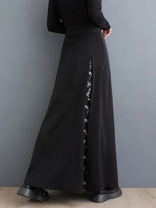 Pleated Printed Split-Joint Tied Waist A-Line High Waisted Skirts