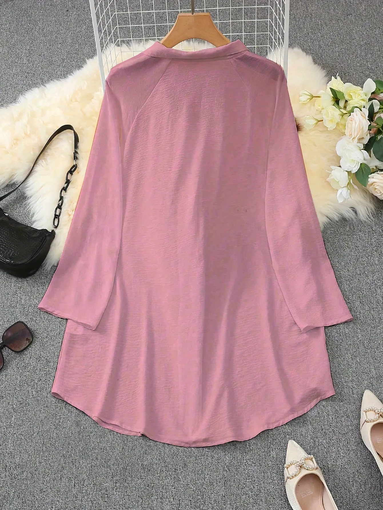 Plus Size Simple Solid Shirt, Casual Button Front Long Sleeve Shirt