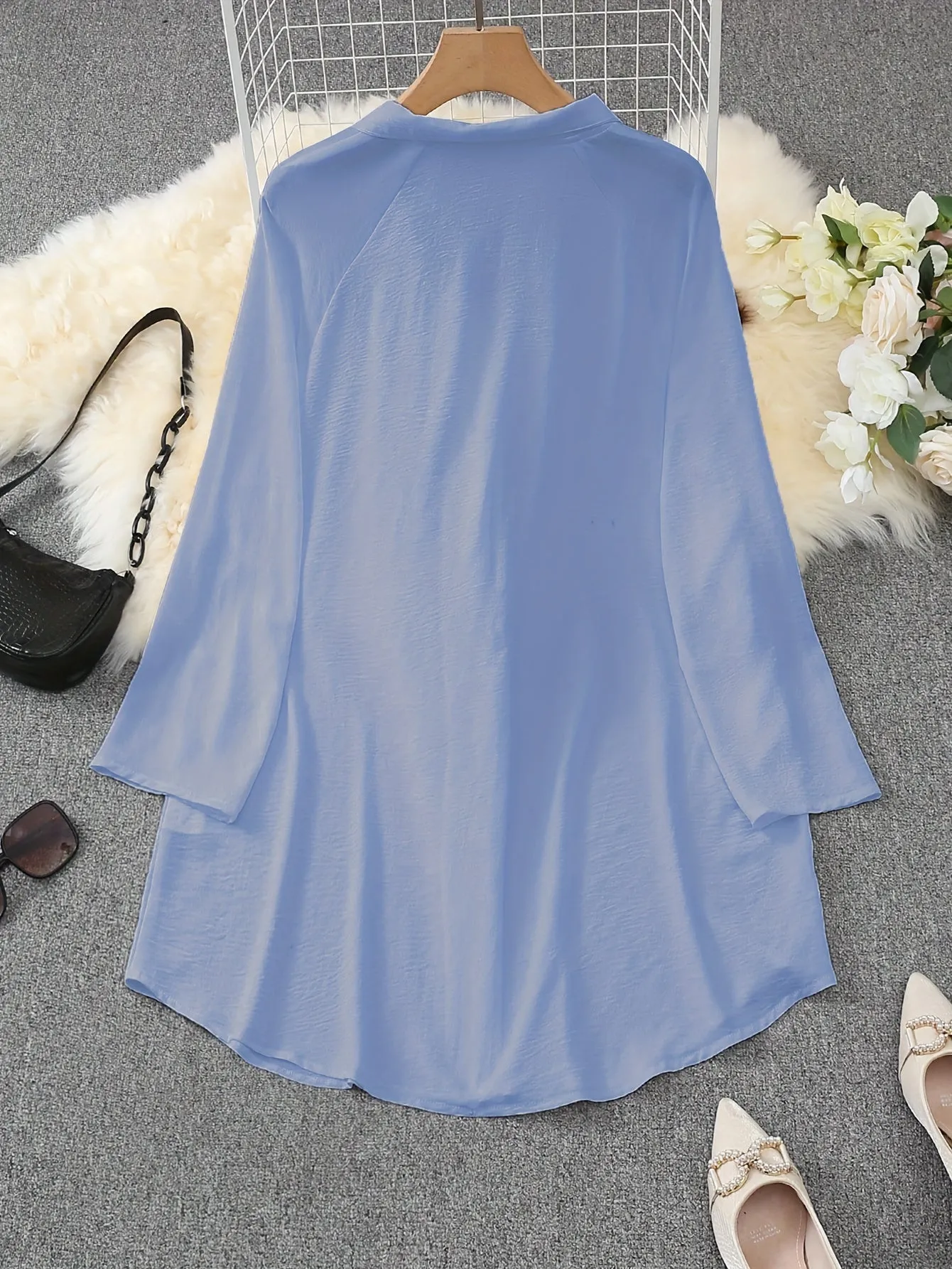 Plus Size Simple Solid Shirt, Casual Button Front Long Sleeve Shirt