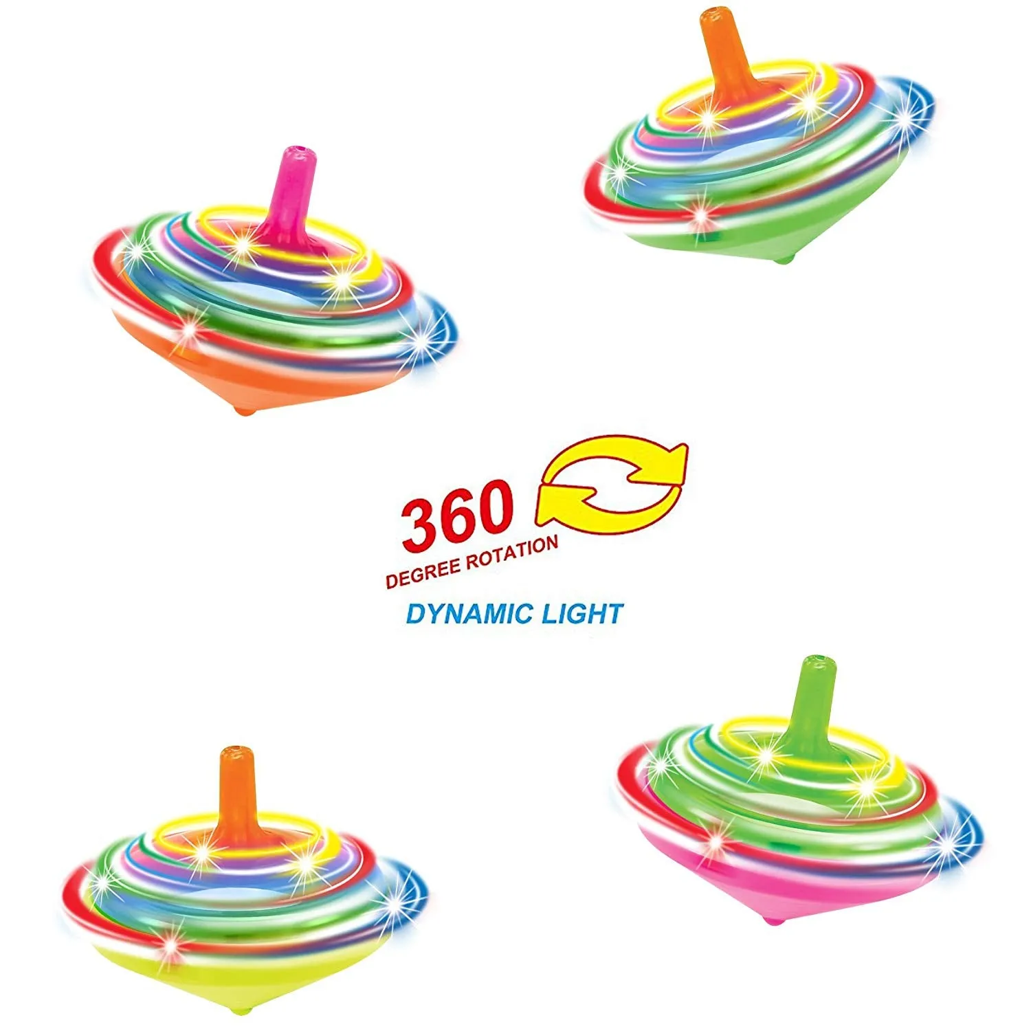 PROLOSO 100 Pcs Light Up Spinning Tops LED Flashing Spinners with Gyroscope Halloween Treats