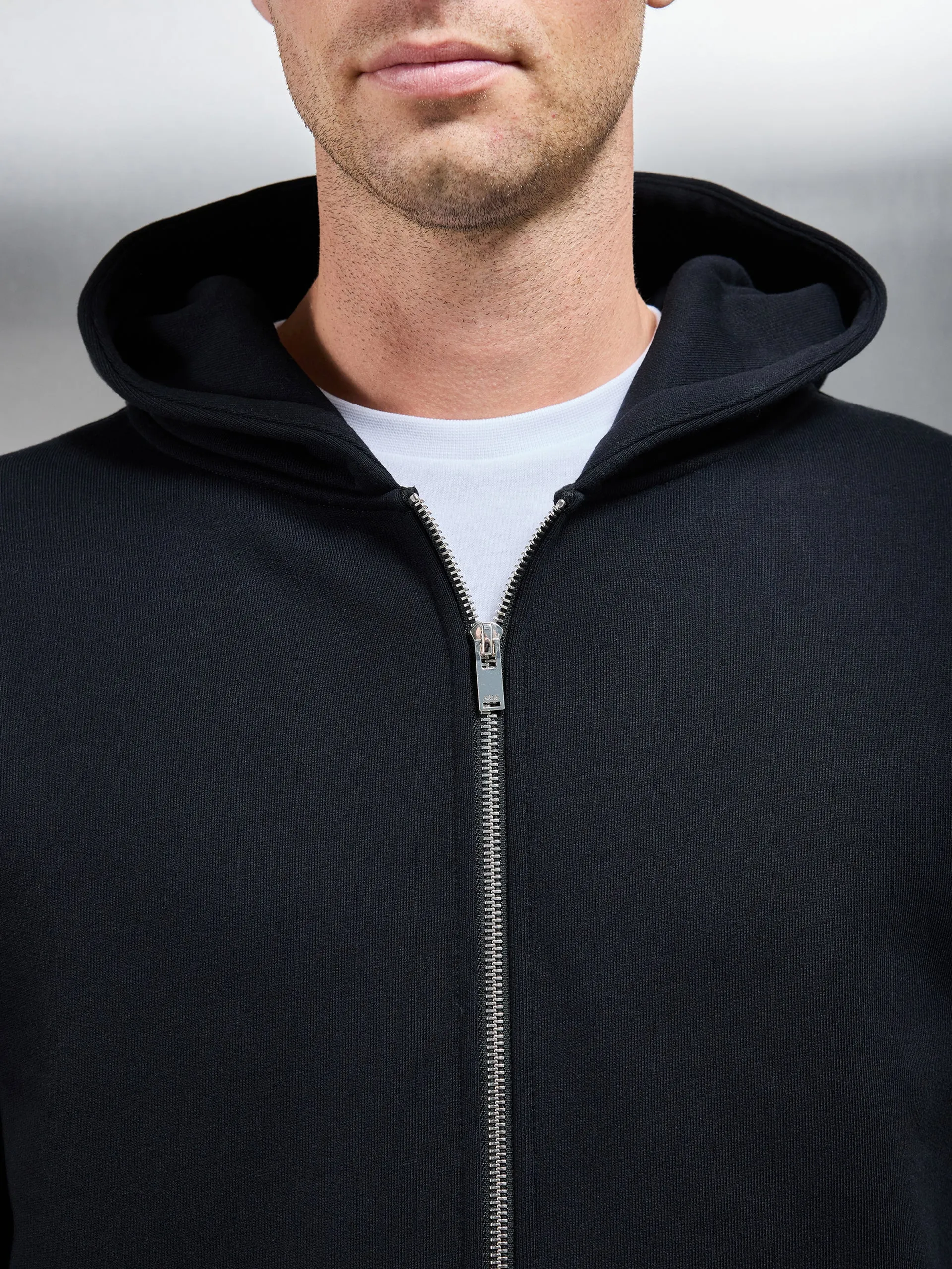 Relaxed Zip Through Hoodie in Black