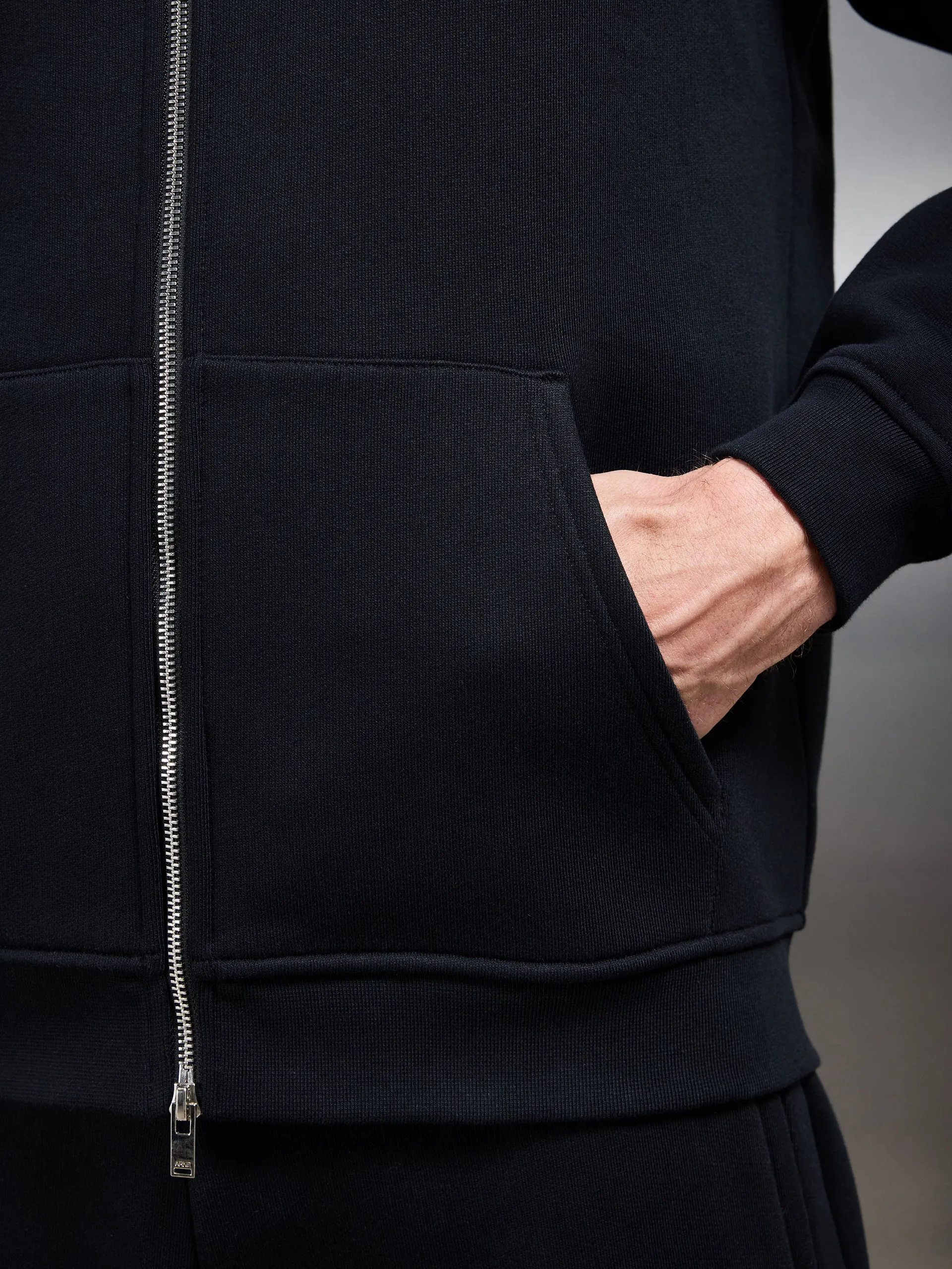 Relaxed Zip Through Hoodie in Black