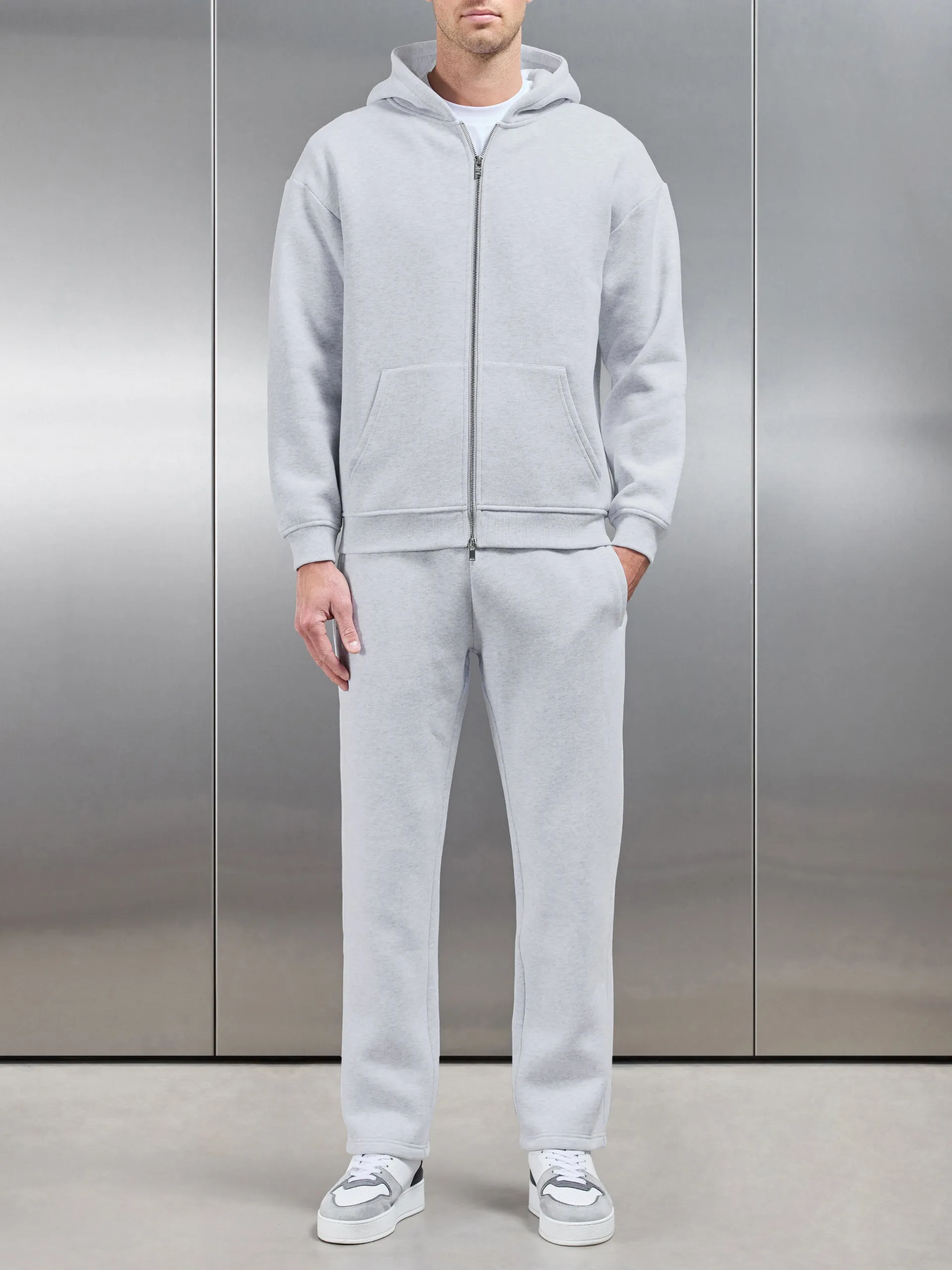 Relaxed Zip Through Hoodie in Marl Grey