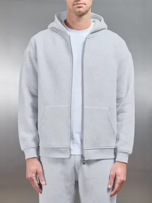 Relaxed Zip Through Hoodie in Marl Grey