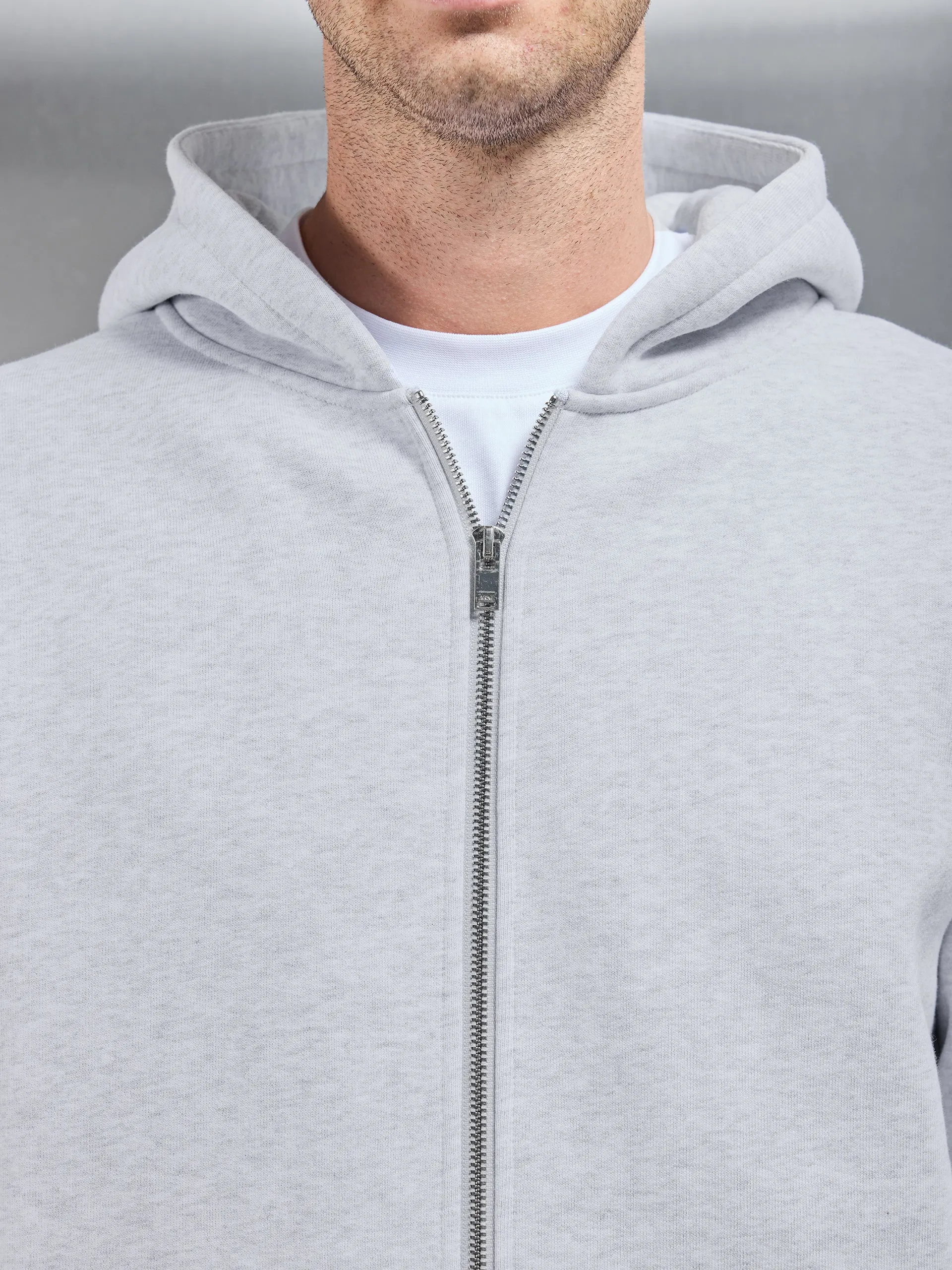 Relaxed Zip Through Hoodie in Marl Grey