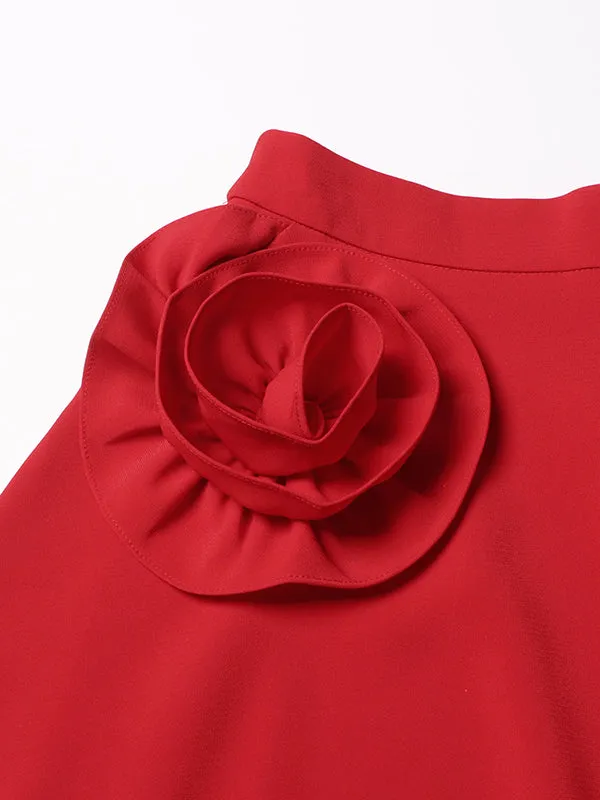 Ruffled Solid Color Three-Dimensional Flower Zipper A-Line Loose Skirts Bottoms