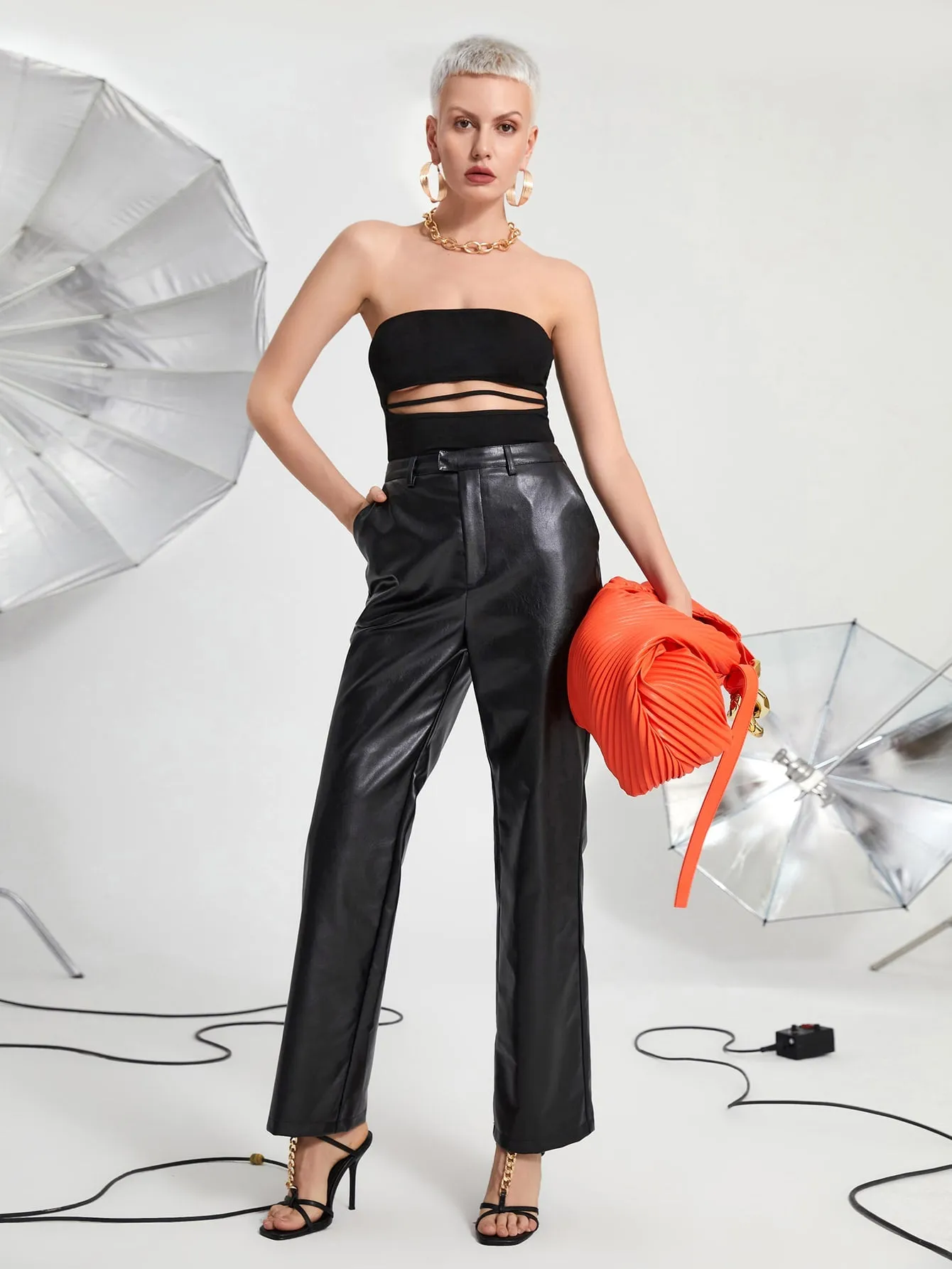 Sexy Plain Cut Out Sleeveless Strapless Crop Women Top