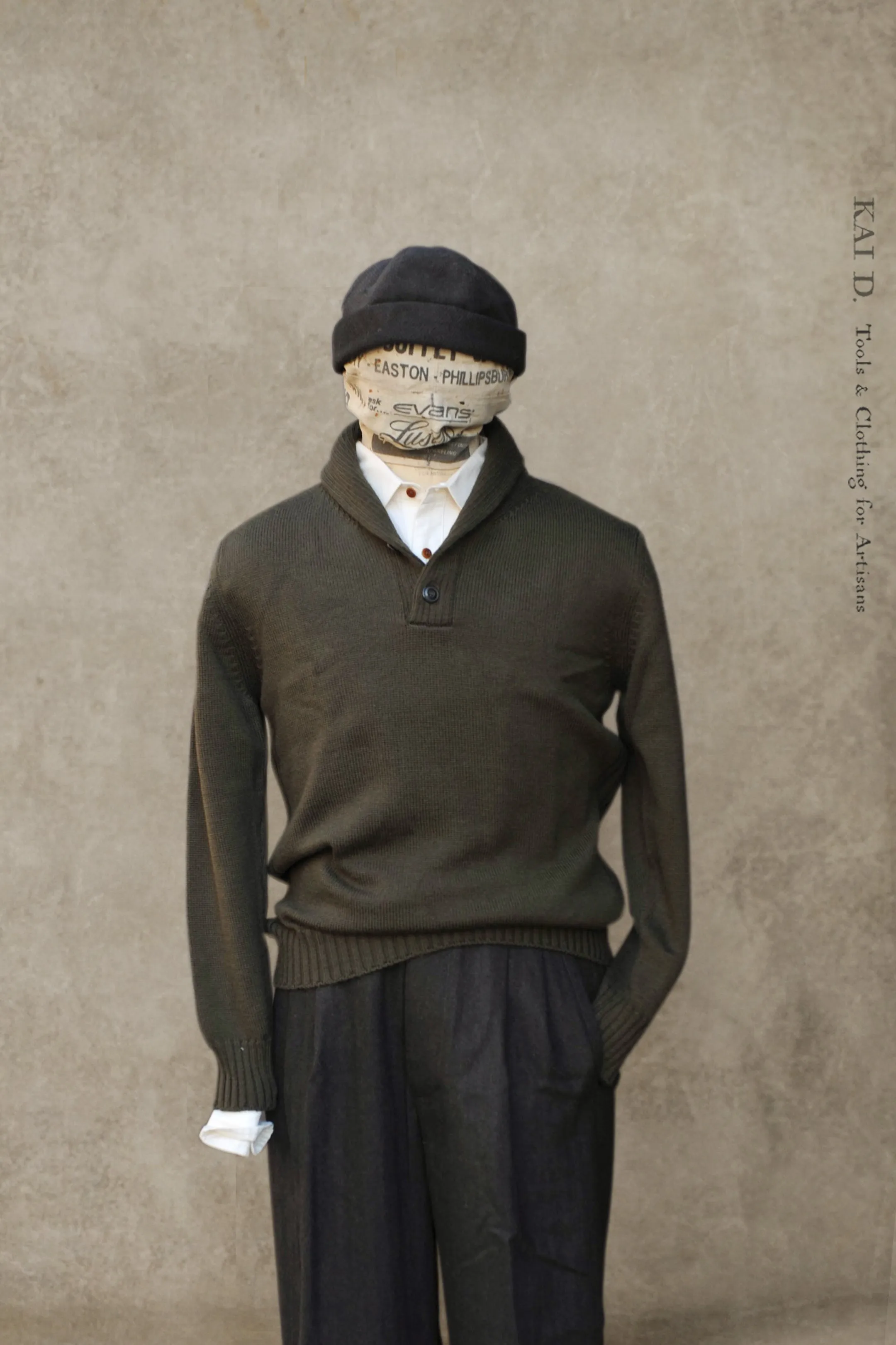 Shawl Collar Merino Wool Sweater - Olive Green - 3, 4, 5
