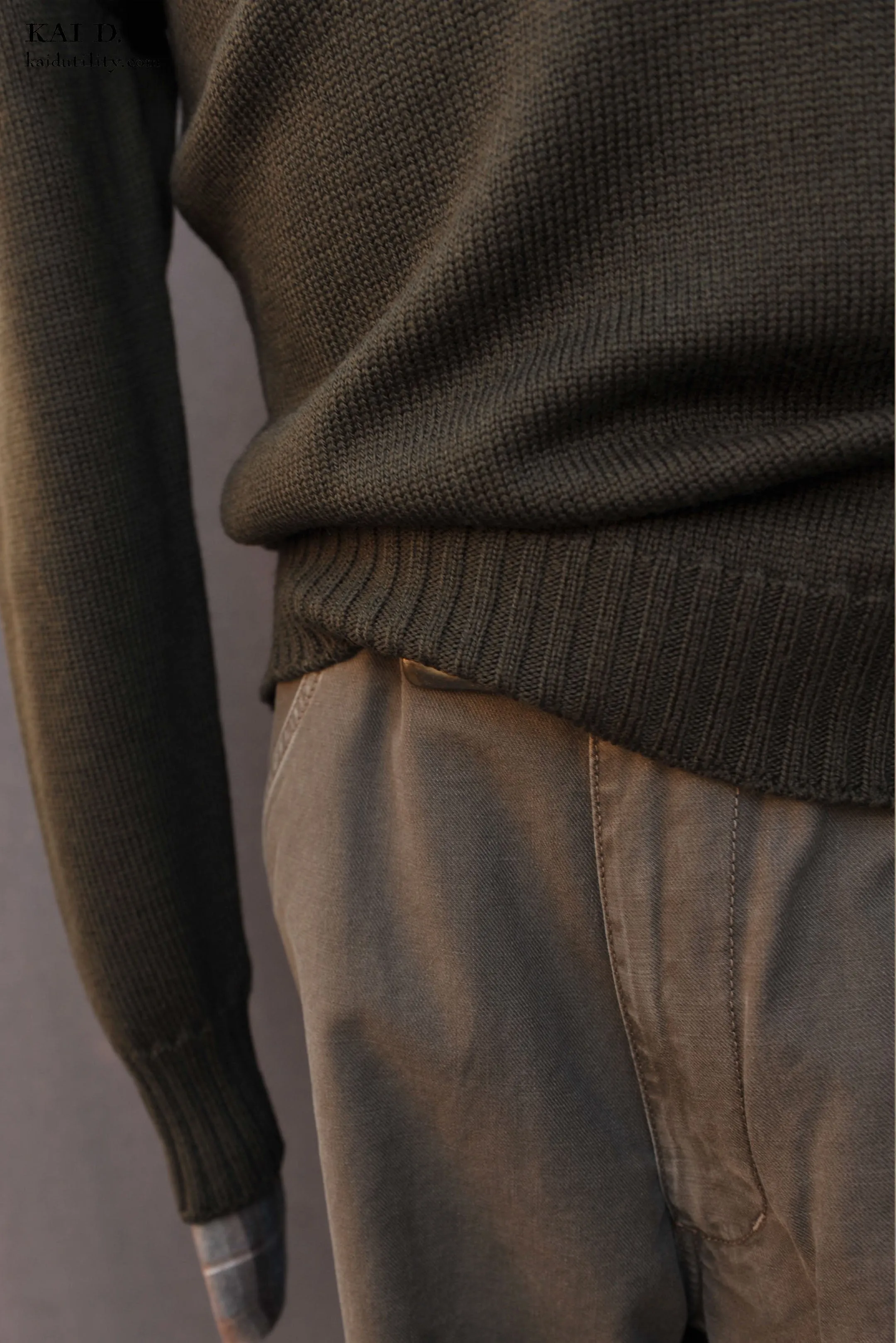 Shawl Collar Merino Wool Sweater - Olive Green - 3, 4, 5