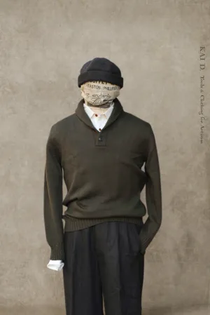 Shawl Collar Merino Wool Sweater - Olive Green - 3, 4, 5