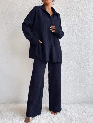 SHEIN Solid Drop Shoulder Shirt & Wide Leg Pants