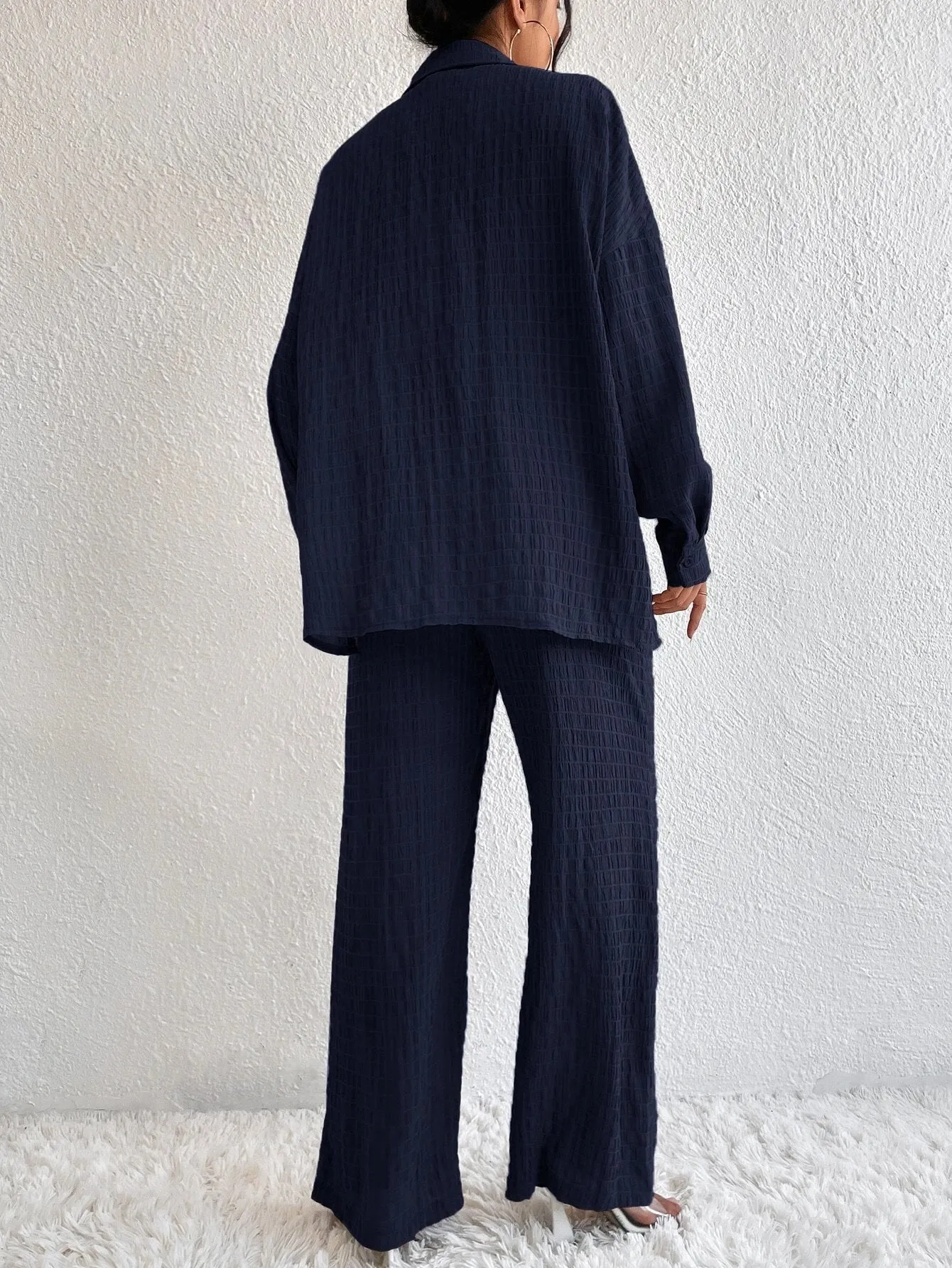 SHEIN Solid Drop Shoulder Shirt & Wide Leg Pants
