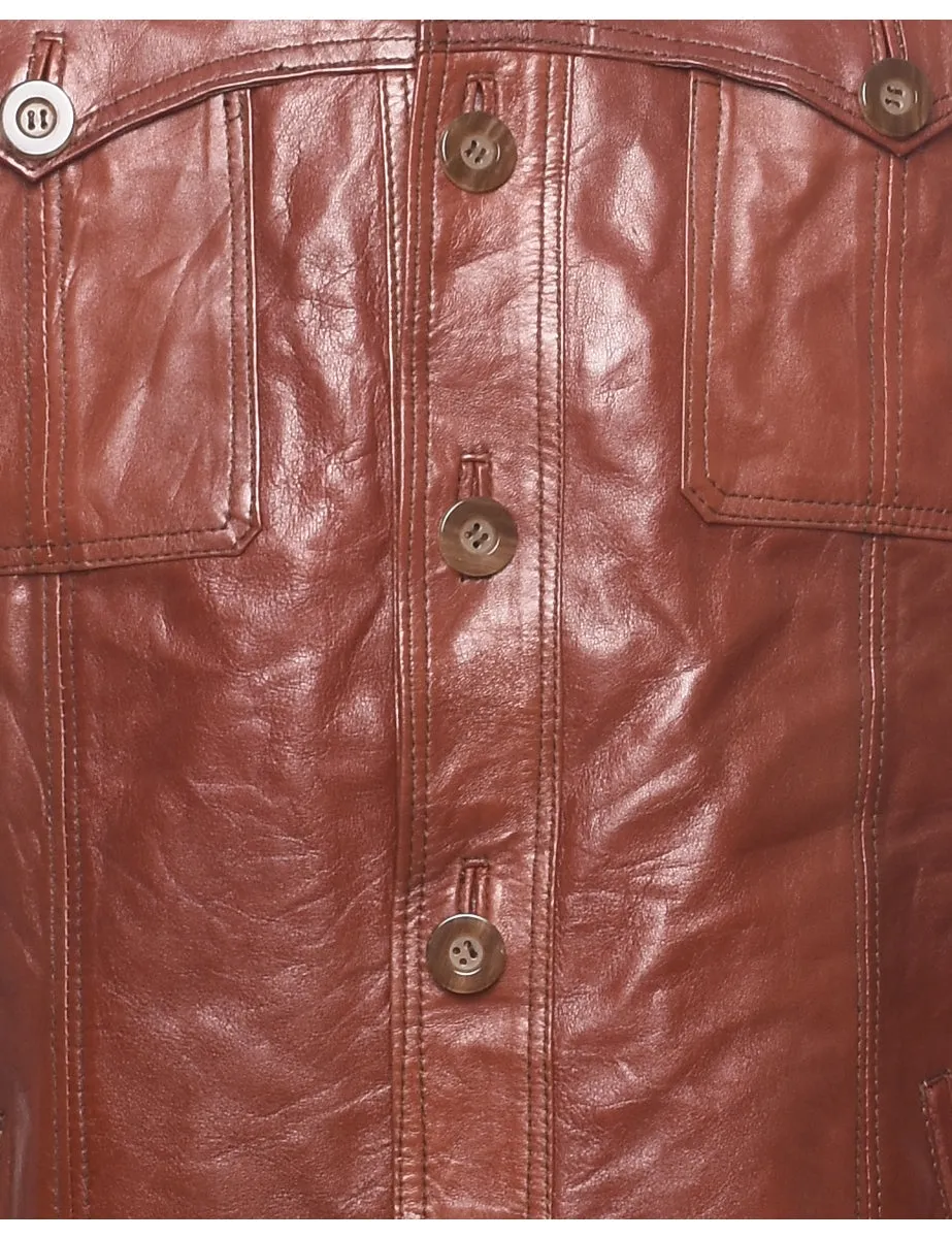 Single Breasted Classic Brown Leather Jacket - L
