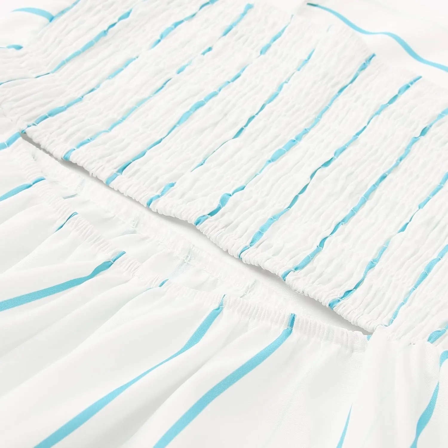 Smocked Maxi Dress for Women Striped Spaghetti Strap Smocked A-Line Long Dress Summer Cutout Swing Beach Sundress